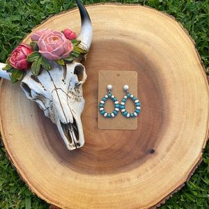 White Turquoise, Drop Dangle Oval Earrings, Bohemian